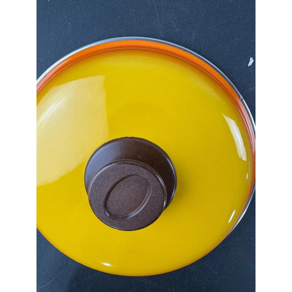 Vintage Enamel Pot Lid Yellow Orange Ombre Gradient Retro‎ Replacement 8.25 Inch